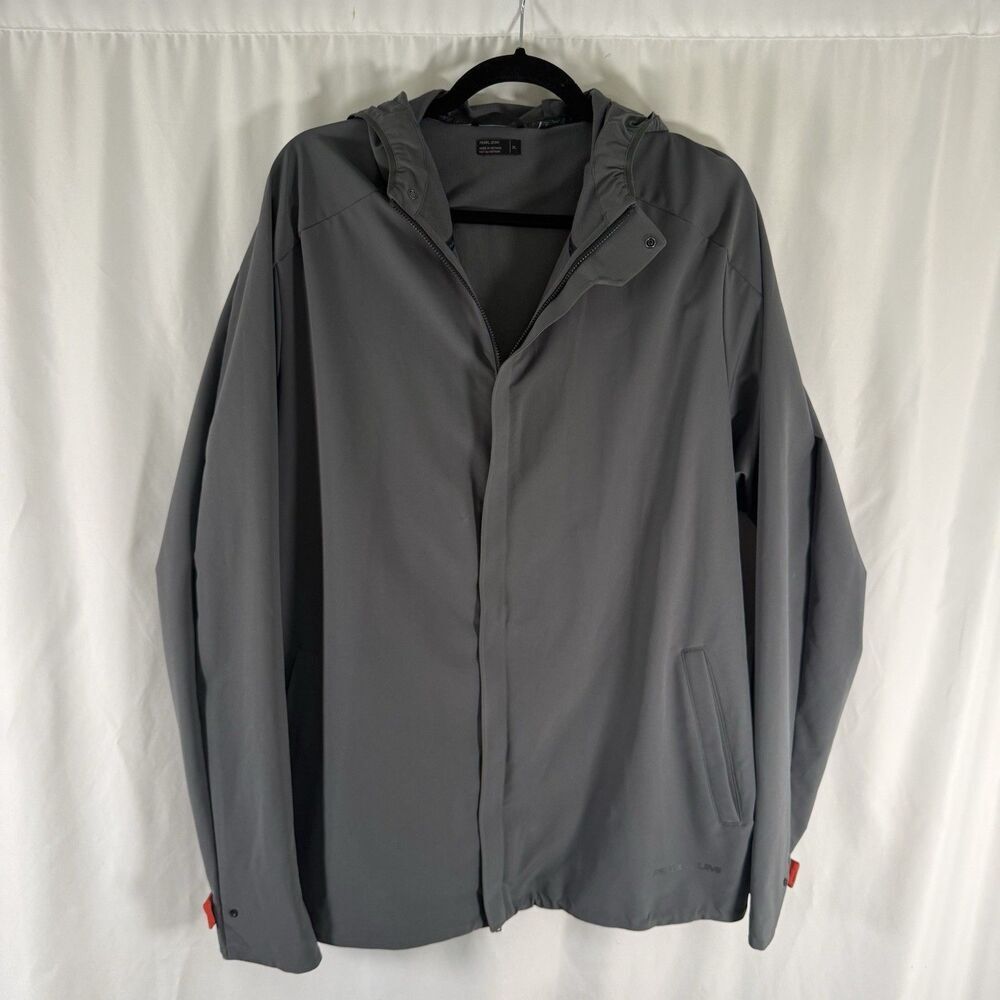 Pearl Izumi Jacket Men's XL Solid Grey Hooded Full Zip Pockets Snap Cycling